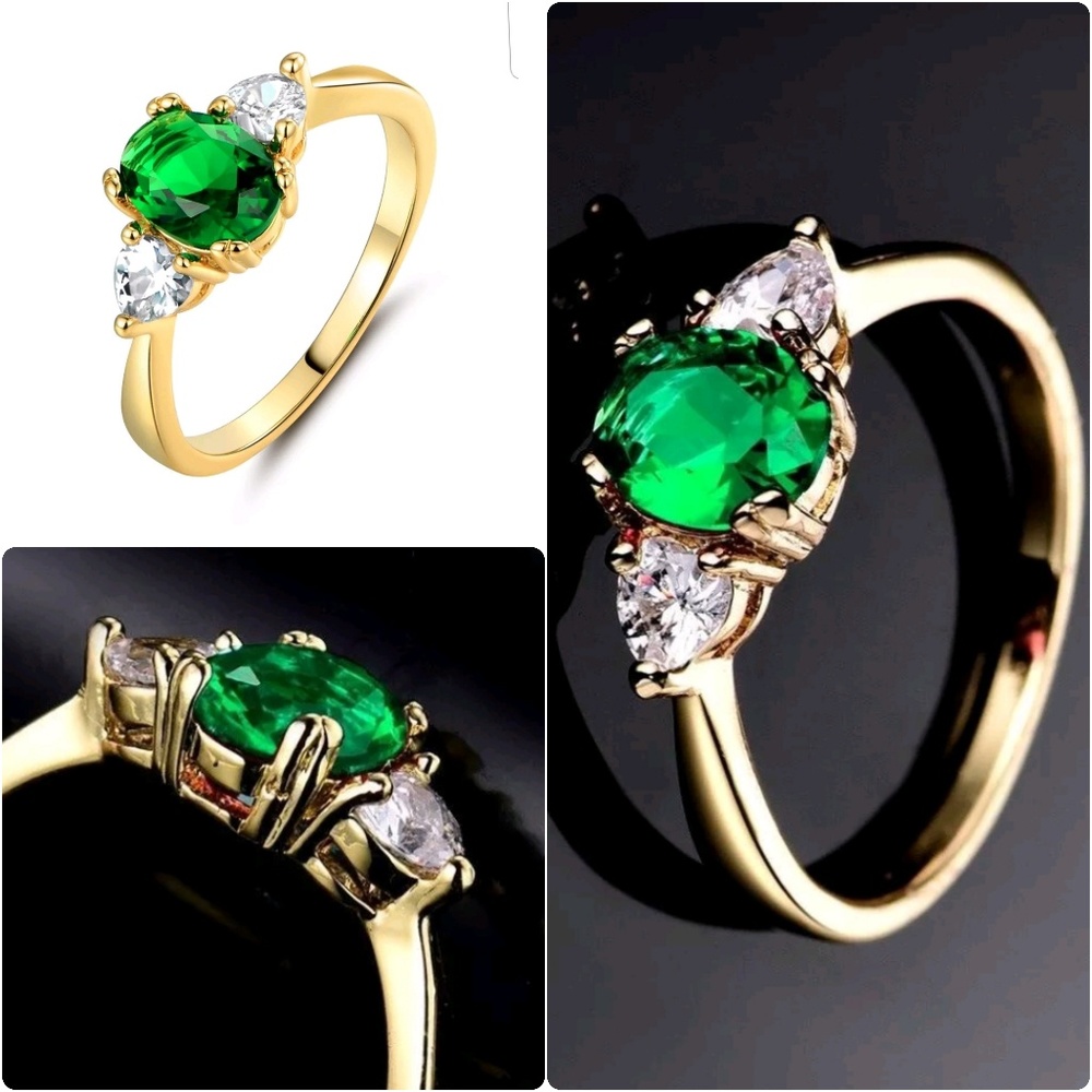 24k Yellow Gold Filled Vogue Vintage Green Oval
